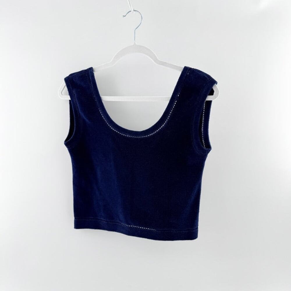 Sonia Rykiel Velvet Sleeveless Scoop Neck Cropped Tank Top Dark Blue Womens M